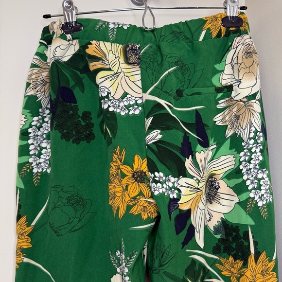 Eclipse Botanical Stretch Dress Pants Office | Green Beige Mustard Print Size 8 - Picture 4 of 6
